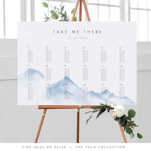 Sitzplan Vorlage Berg Hochzeit Minimalistisch Sitzplan Poster Blau Outdoor Hochzeit Sofort Download Sitzplan Printable #TULA