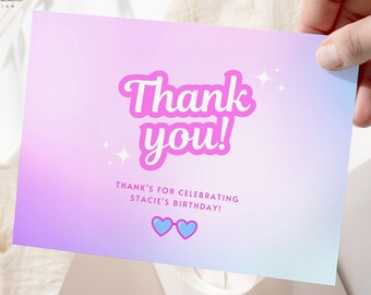 Barb Birthday Thank You Card Template Pink Barb Doll Thank You Card Printable Thank You Instant Download Malibu Girl Birthday #BARB