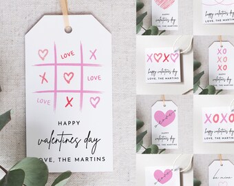 Minimalist Valentine's Day Gift Tags, XOXO Design (Printable Editable Template)