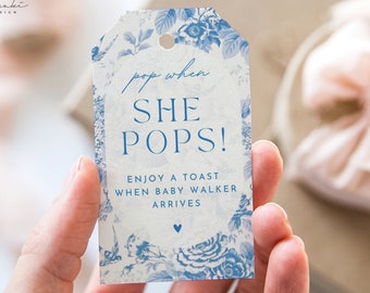 Champagne Baby Shower Favor Tags Baby Shower Favors Pop It When She Pops Personalized Blue Pop The Bubbly Boy Baby Shower Favors  #ELLE