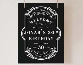 Whiskey Birthday Welcome Sign Template Vintage Whiskey Theme Birthday Party Decorations Whiskey Party Adult Birthday Welcome Sign #JACK