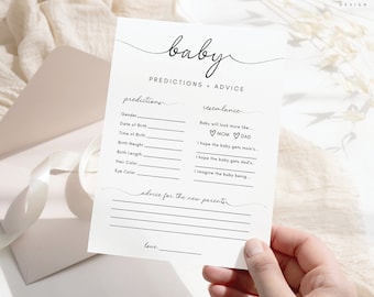 Minimalist Baby Predictions Card Baby Shower Games Advice & Wishes for Parents To Be Baby Predictions and Advice Baby Shower Game #ARIA