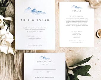 Minimalist Mountain Wedding Invitation Template Outdoor Wedding Invitation Instant Download Rustic Mountain Wedding Editable Printable #TULA
