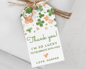 St Patricks Day Party Favor Gift Tag Lucky One Printable St Pattys Day Editable Shamrock St Paddies Day Tag Shamrock Gift Tag for Friend