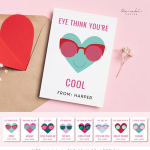 Tarjeta de San Valentín para niños Gafas de sol para niños Gafas de San Valentín Aula de San Valentín Día de San Valentín Tarjeta imprimible Descargar Escuela San Valentín #VDAY