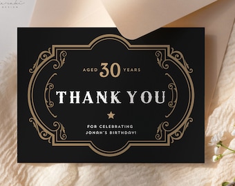 Vintage Gold Whiskey Birthday Thank You Card (Editable, Printable)