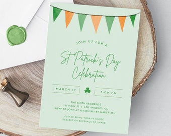 St Patricks Day Party Invitation Template Irish Flag Minimalist St Paddys Day Celebration Printable St Pattys Day Party Invitation Editable