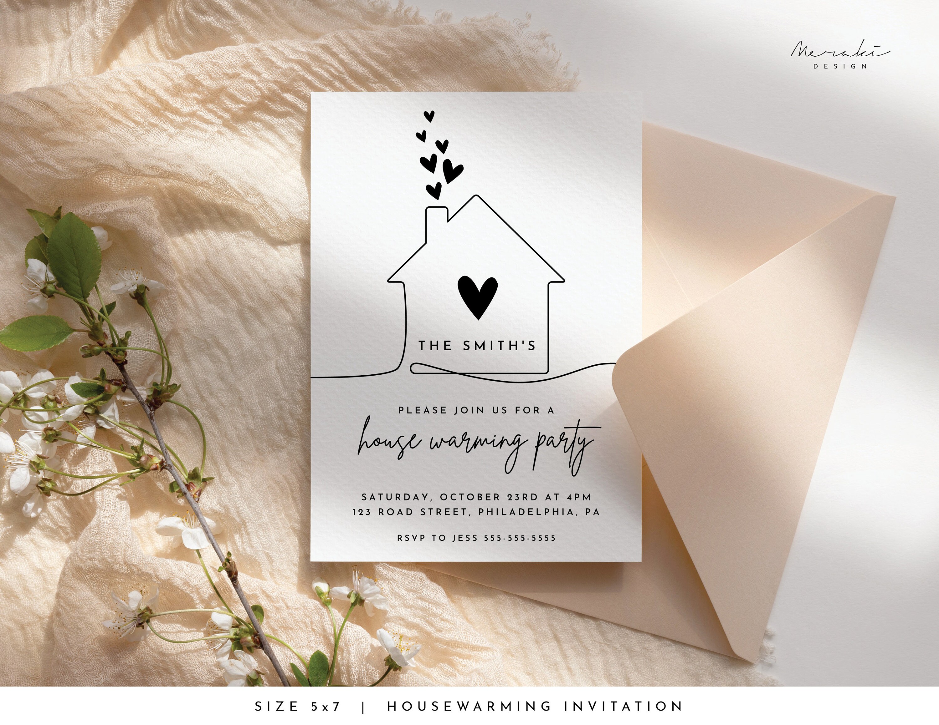 Housewarming Party Invitation Template Black Minimalist Modern ...