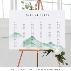 Sitzplan Vorlage Berghochzeit Minimalistischer Sitzplan Poster Grün Hochzeit Sofort Download Sitzplan Printable #TULA