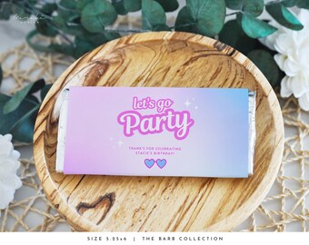 Bar Doll Chocolate Bar Wrapper Template Malibu Candy Bar Favor Label Modern Birthday Party Favors Hot Pink Theme Girl Birthday Wrapper #BARB