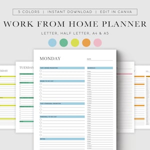 Work From Home Planer Digitaler Planer Personal Daily Planner Produktivitätsplaner Daily Hourly Planner A5/A4/Halbbrief/Letter #PLANNER