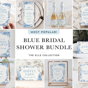 50+ Bridal Shower Sign Bundle Printable Editable Blue Floral Bridal Shower Sign Pack Wedding Shower Signs Set Custom Sign Shower #ELLE