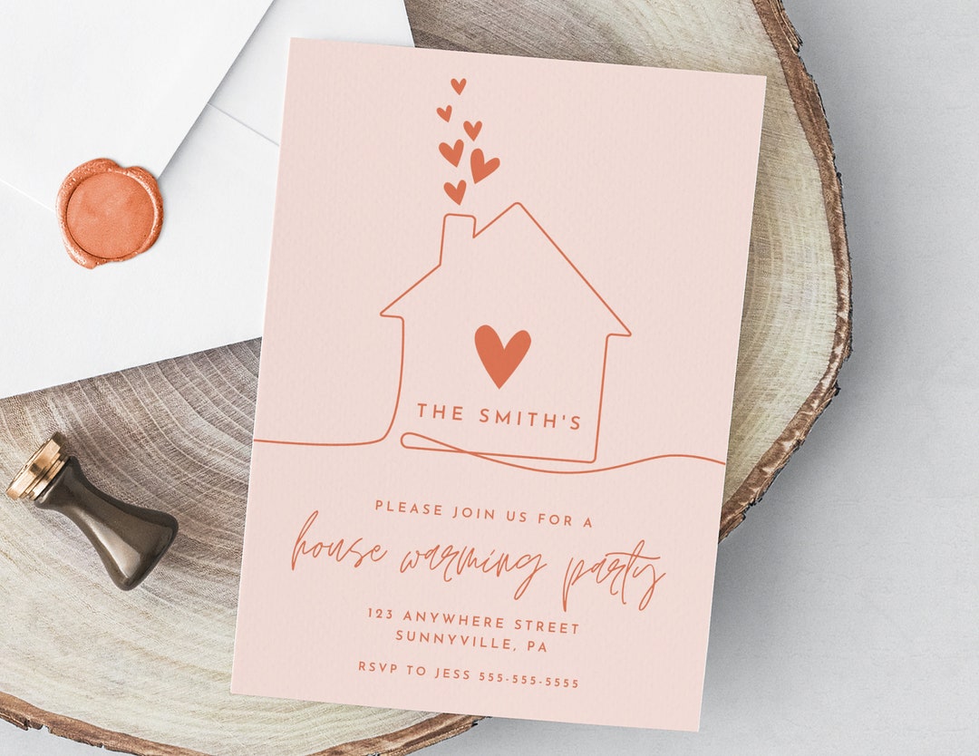 Housewarming Party Invitation Template Pink Minimalist Modern