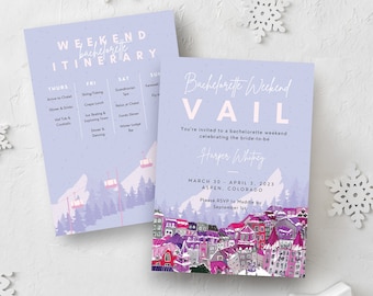 Vail Bachelorette Invitation Winter Ski Bachelorette Editable Template Mountain Hen Party Snow Mountain Bachelorette Party #SNOW