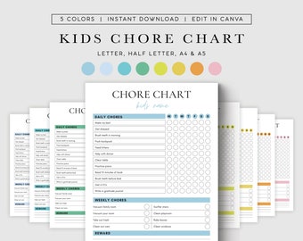 Kids Chore Chart Editable Responsibility Chart Daily Routine  Digital Planner Responsibility Chart Kids Checklist Printable #PLANNER