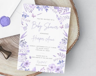 Baby Shower Invitation Purple Butterfly Baby Shower Invite Gender Neutral Lavender Editable Printable Butterfly Theme Baby Shower Invite