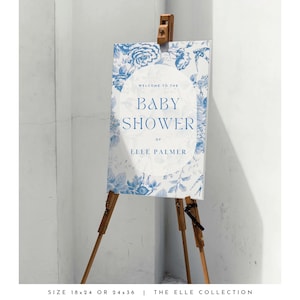 Baby Shower Welcome Sign Dusty Blue Baby Shower Vintage Floral Baby Shower Blue Instant Download Editable Modern Baby Boy Welcome Sign #ELLE