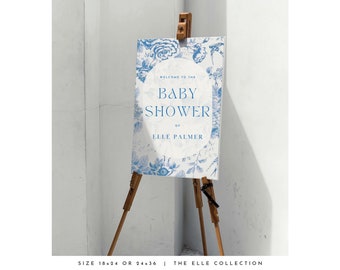 Baby Shower Welcome Sign Dusty Blue Baby Shower Vintage Floral Baby Shower Blue Instant Download Editable Modern Baby Boy Welcome Sign #ELLE