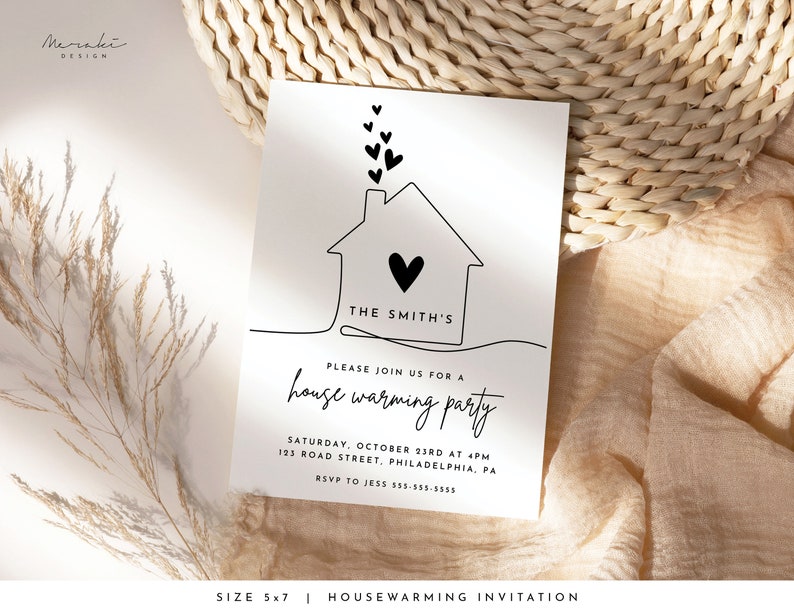 Housewarming Party Invitation Template Black Minimalist Modern ...