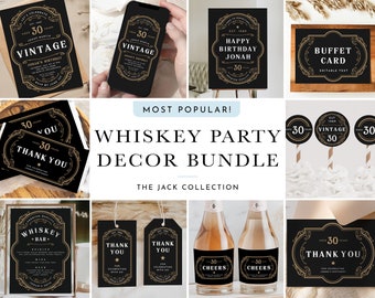 Más de 13 decoraciones para fiesta de cumpleaños de whisky Paquete de cumpleaños de whisky vintage Envejecido a la perfección Paquete de decoración imprimible de cumpleaños de whisky #JACK