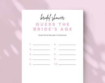 Bridal Shower Game Guess the Brides Age Game How Old Was the Bride To Be Bridal Shower Game Printable Wedding Shower Games #SGAMES