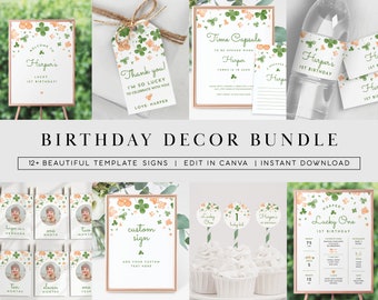 12+ First Birthday Party Decorations St Patricks Day Lucky One Birthday Bundle Irish First Birthday Printable Decor Shamrock Birthday Bundle