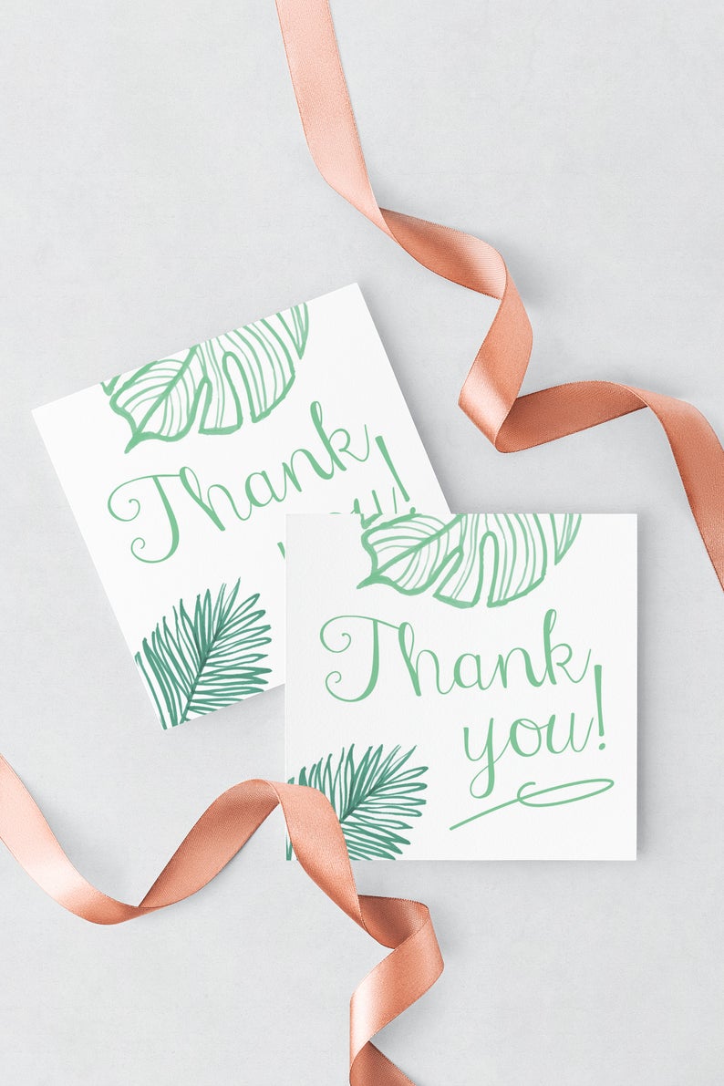 Thank You Tags Tropical Leaves Palm Leaf Wedding Favors Etsy
