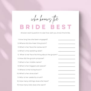 Bridal Shower Game How Well Do You Know the Bride Game Editable Instant Download Printable Modern Minimalist Wedding Shower  #SGAMES