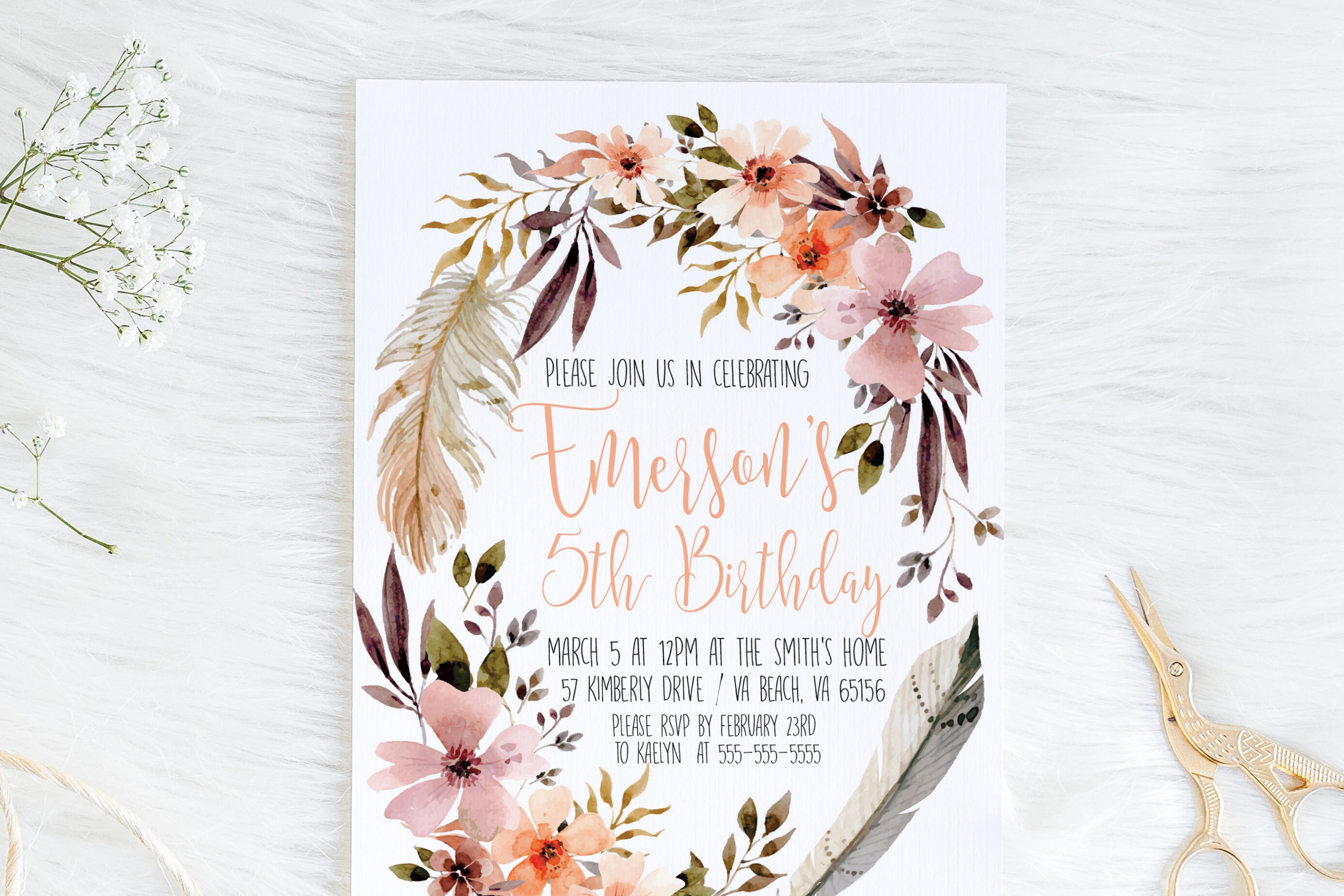 Bohemian Birthday Invitation Boho Chic Birthday Card Girl Boho | Etsy