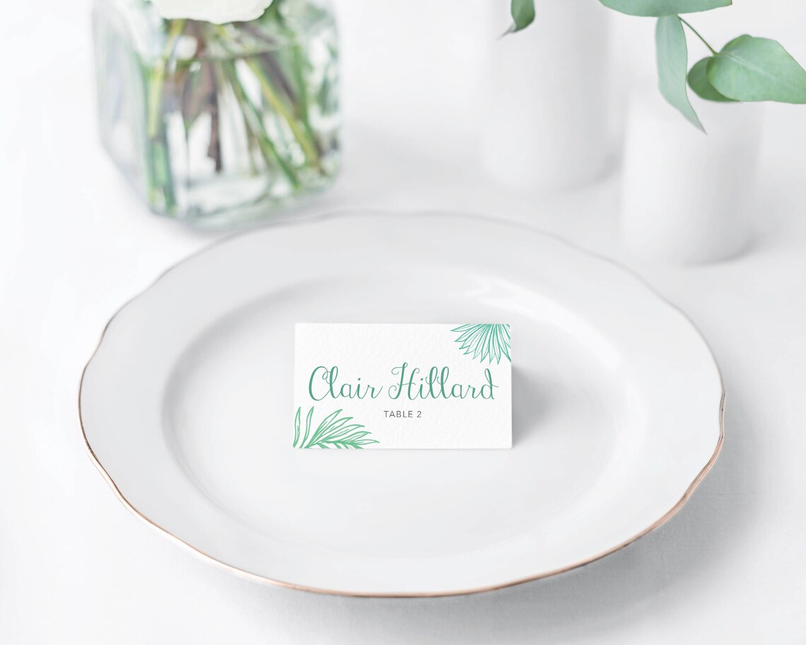 Palm Leaf Wedding Place Cards Printable Place Cards Place Card Etsy