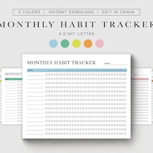 Monthly Habit Tracker Printable Digital Planner Habit Tracker Template Routine Tracker 30 Day Habit Challenge Instant Download #PLANNER