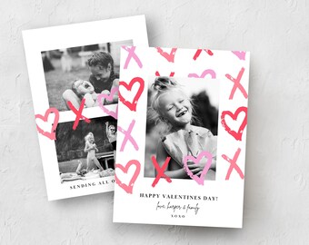 Valentines Day Photo Card Personalized Template XOXO Pink and Red Valentines Photo Card Canva Template Valentines Day Card Instant Download