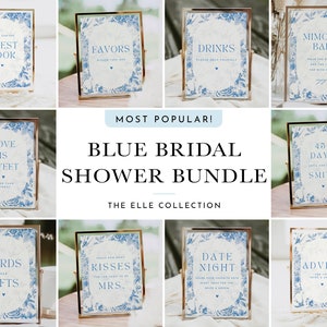 12 Bridal Shower Signs Bundle Blue Floral Bridal Shower Signs Template Editable Shower Signs Couples Shower Sign Bundle Printable #ELLE