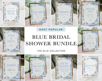 12 Bridal Shower Signs Bundle Blue Floral Bridal Shower Signs Template Editable Shower Signs Couples Shower Sign Bundle Printable #ELLE