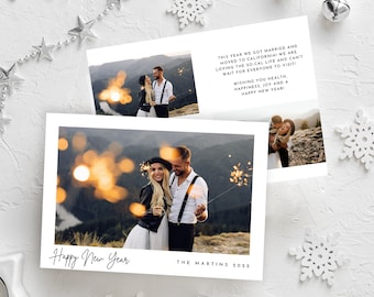 Minimalist New Years Card with Photo Template Editable New Years Photo Card New Years Card Template Card Download with Pictures Canva