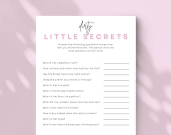 Brides Dirty Little Secret Game Printable Who Knows The Bride Best Bachelorette Party Game Hen Do Party Dirty Bachelorette Game #BGAMES