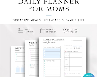 Daily Mom Planner Printable Weekly Mom Planner Meal Planning for Moms Family Activities Organizer Self Care Planner Instant Download