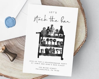 Stock the Bar Housewarming Invitation, Minimalist Template (Editable in Canva)