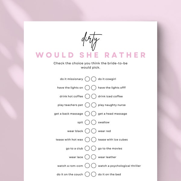 Bachelorette Party Game Dirty Would She Rather Game Hen Do Party Printable Who Knows The Bride Best Dirty Bachelorette Party Game #BGAMES