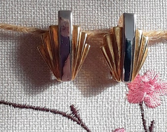 Vintage Carolee Gold & Silver Tone Art Deco Style Clip-on Earrings