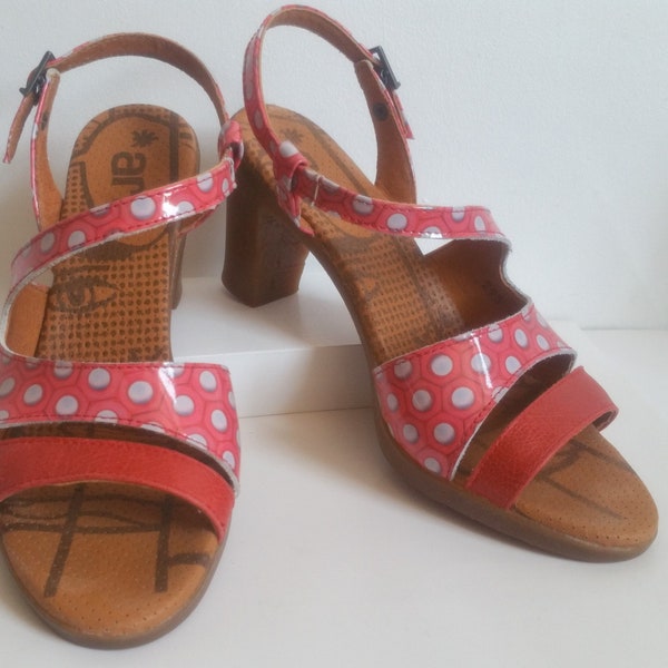 The Art Company Red & White Spots High Heeled Sandals - 6.5 7  eu 40 Patent / Leather Upper Rubber Heels
