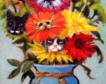 Cats in Flowers Print~  feat. Grumpy Cat - Surreal bouquet ! Limited Edition Print. &gt; Also featuring Colonel Meow.