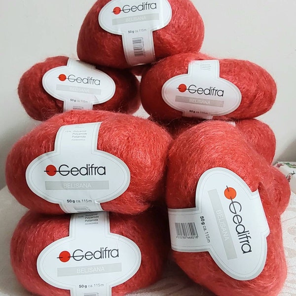 10 x 50g Knäuel Gedifra Kid Mohair Strickgarn. Gedifra Belisana Rote Wolle