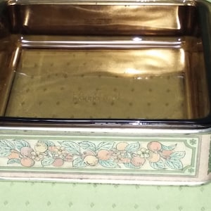 Pyrex Square Amber Baking Dish in Teleflora Golden Harvest Metal Holder/Carrier with Double Handles
