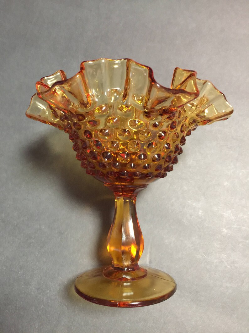 Amber Glass Hobnail Pedestal Etsy
