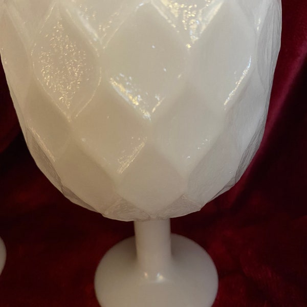 Harlequin Pattern Milk Glass Goblets - 2