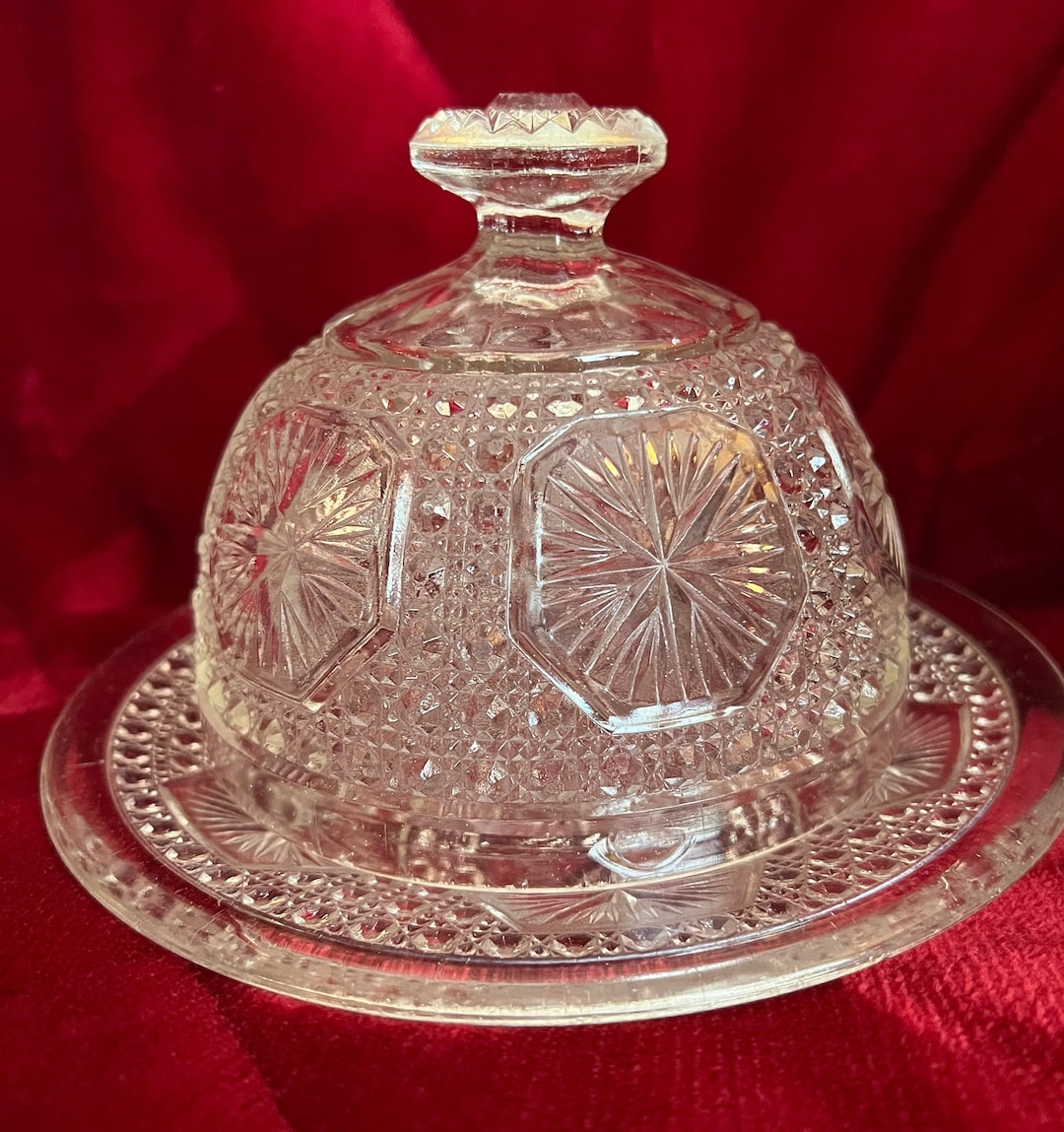 Round Dome Clear Glass Butter Dish Etsy