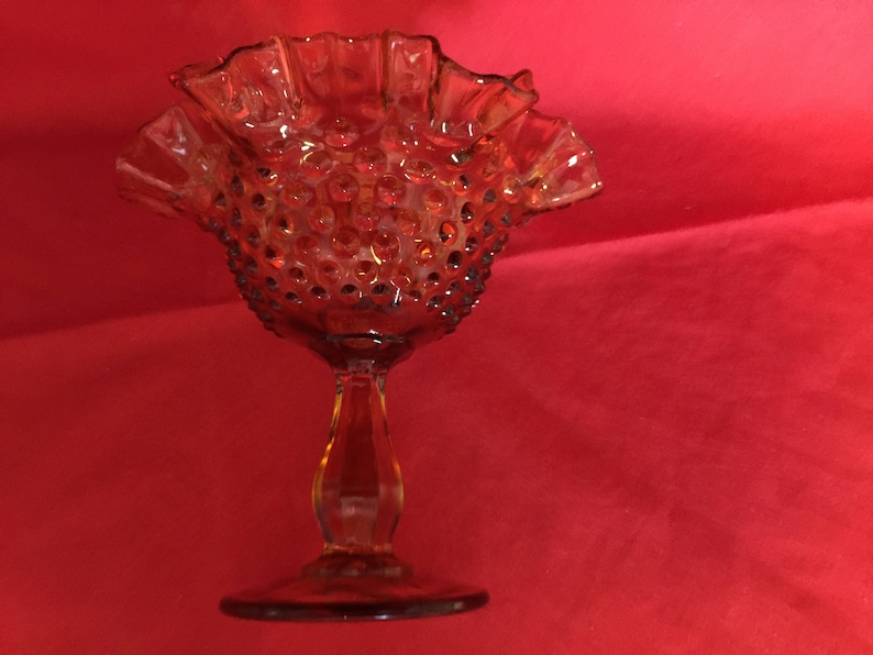 Amber Glass Hobnail Pedestal Etsy