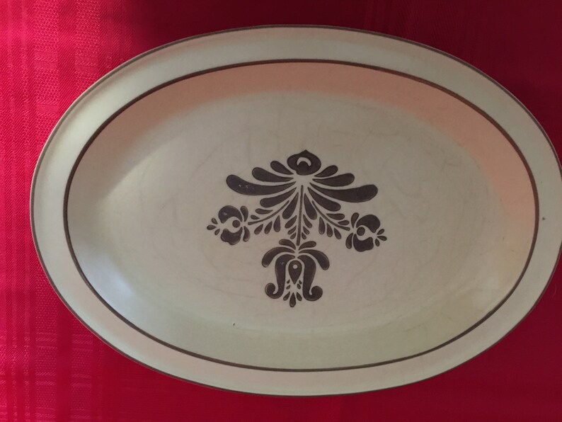 Tan and Brown Made in USA 14 Pfaltzgraff Vintage Village Platter