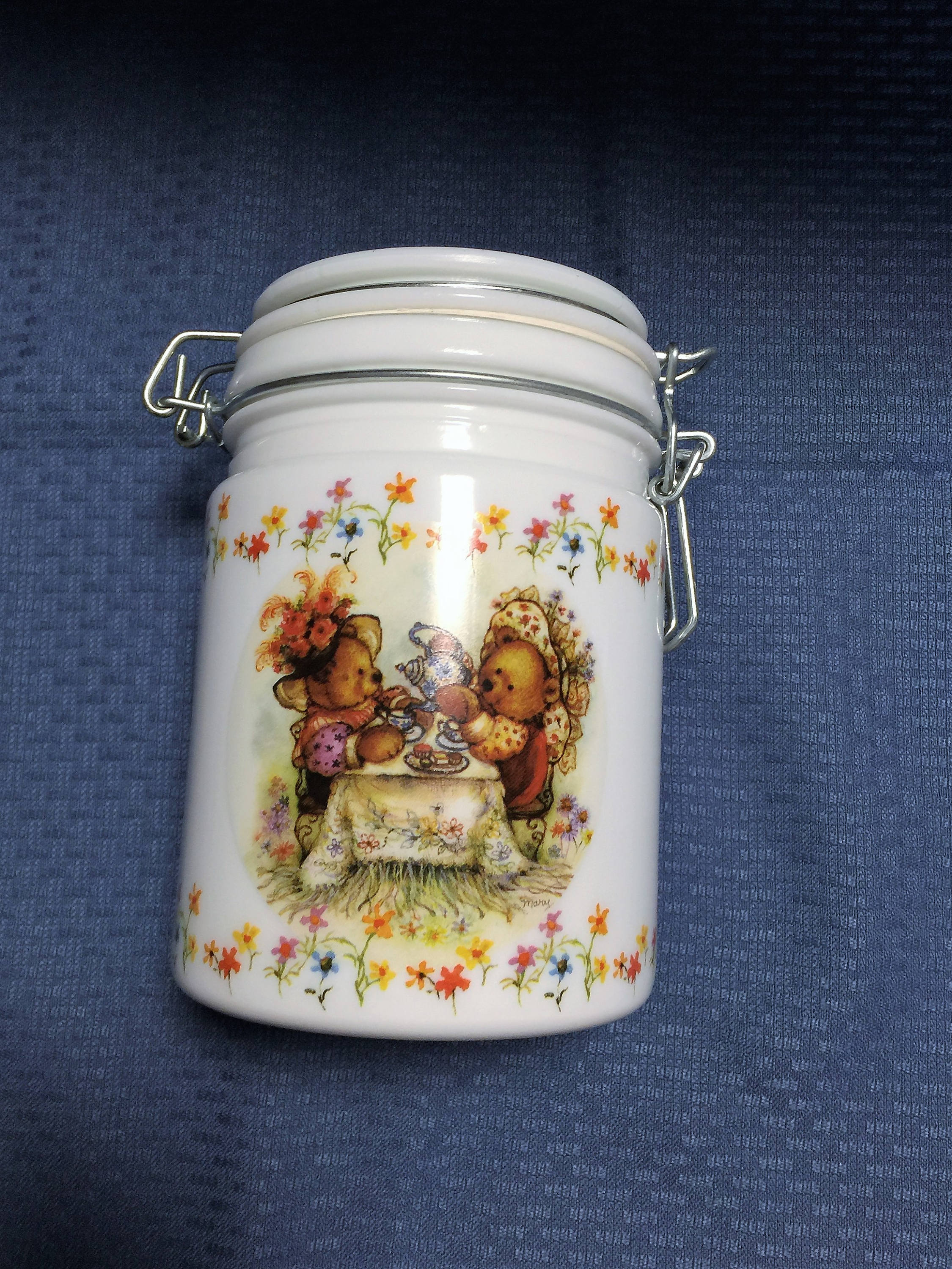 Hallmark Friendship Bears Canister White Milk Glass With Bale Etsy